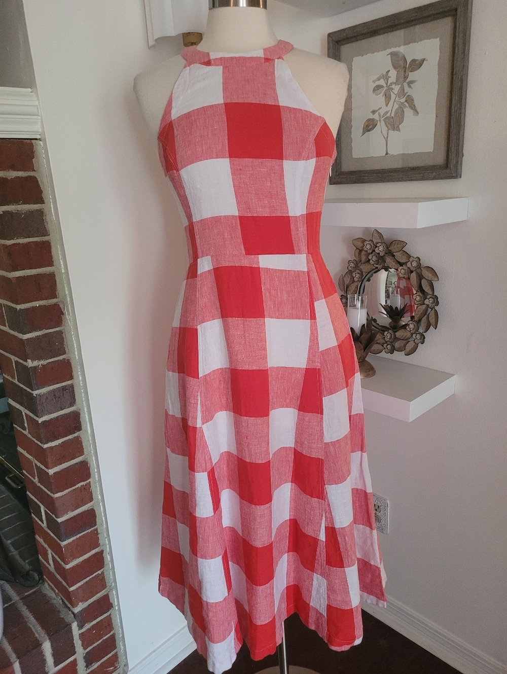 Crown &Ivy Red & White Gingham Halter Midi Dress Size 2 NWT